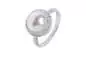 Mobile Preview: Klassischer Ring mit weißer Perle 9.5-10 mm eingefasst mit Zirkonia, 925er rhodiniertes Silber, Gaura Pearls, Estland